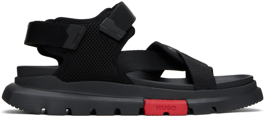 Hugo Black Velcro Sandals In 006-black