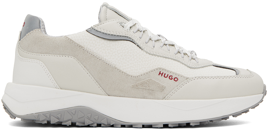 Hugo White & Gray Mixed Material Sneakers