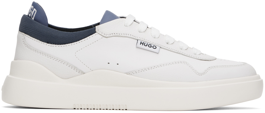 Hugo White Lace-up Pop Color Sneakers In 104-natural