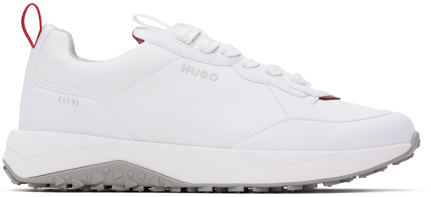Shop Hugo White Mixed Material Lace-up Sneakers In 100-white