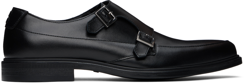 Shop Hugo Black Leather Monkstraps In 001-black