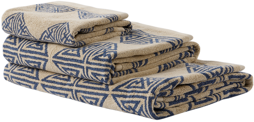 Autumn Sonata Navy & Off-white Alma Core Bath Set, 3 Pcs In Marine Blue & Ecru