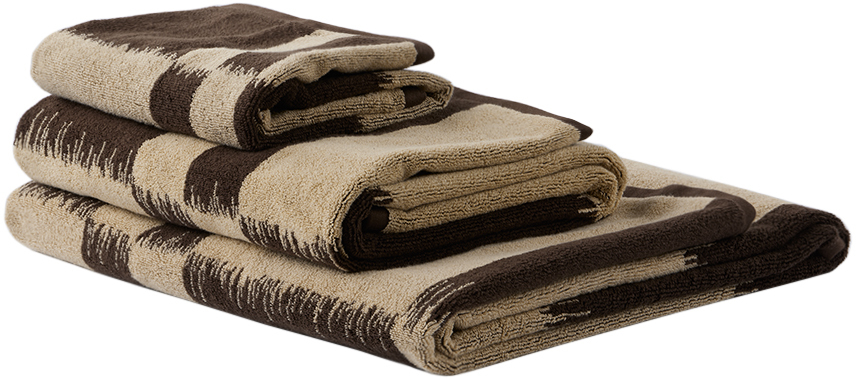 Autumn Sonata Brown & Off-white Karin Core Bath Set, 3 Pcs In Walnut & Ecru