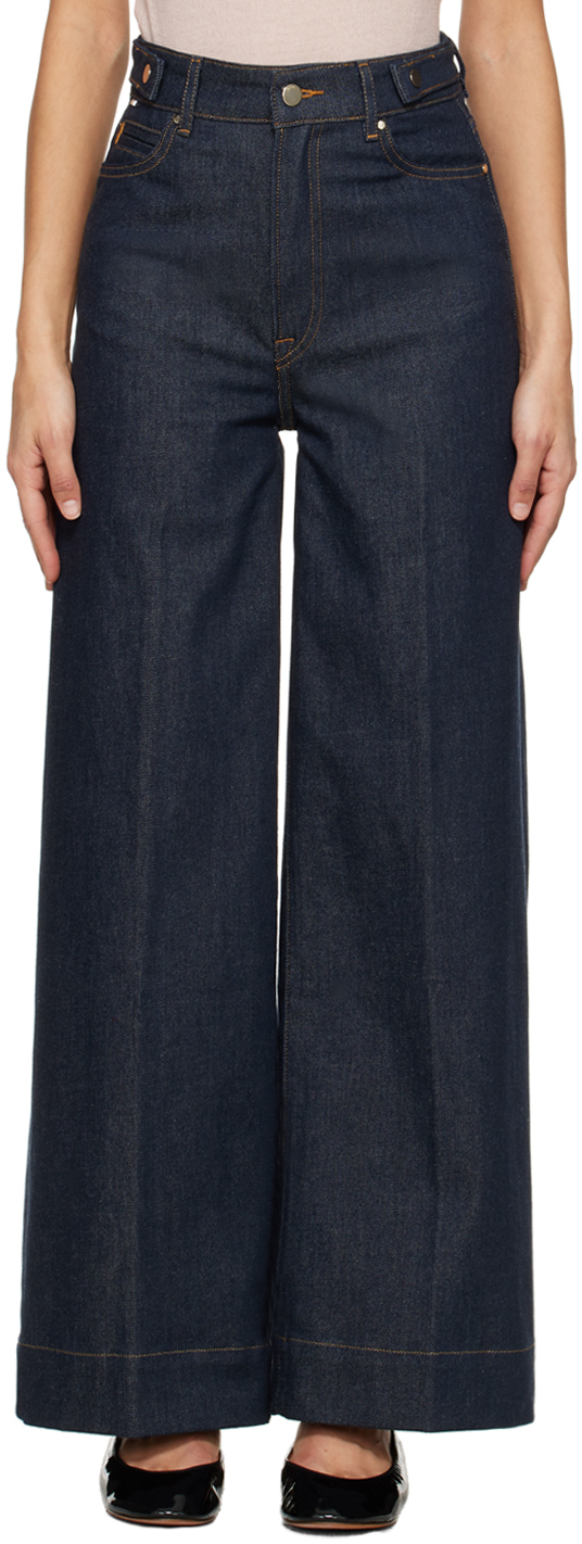 Patch Pocket Wide Leg Jeans - Indigo