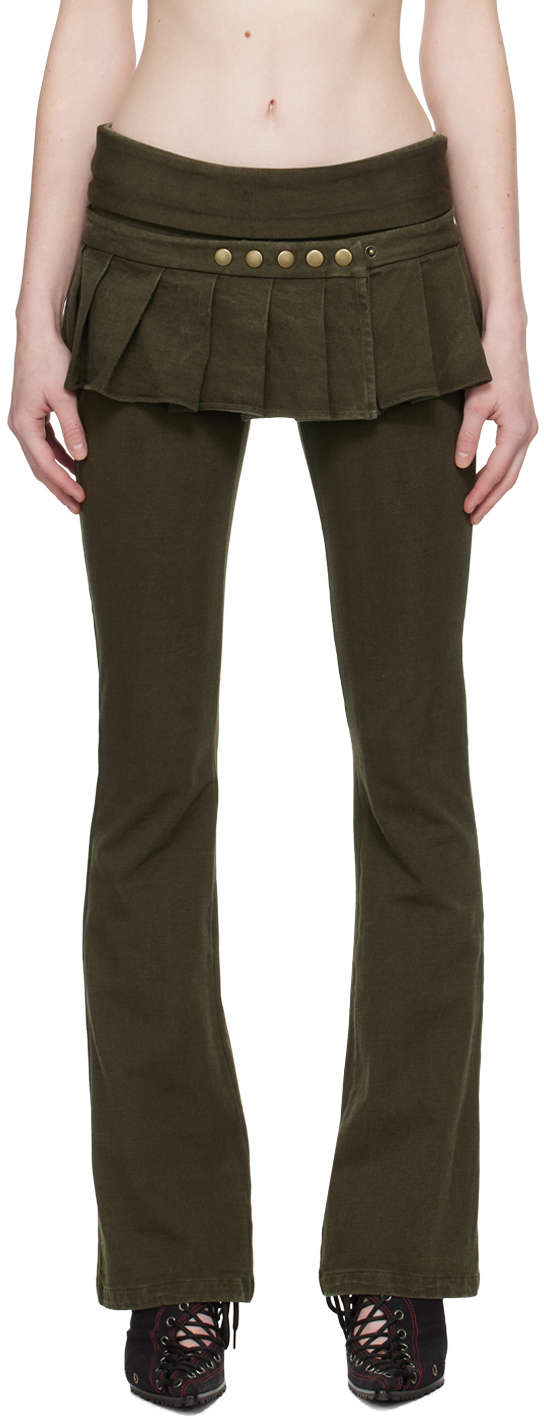 Pantalon kaki à empiècement superposé de style jupe Raga Malak en solde