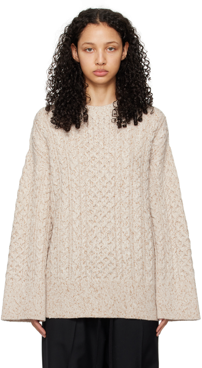 Shop Hugo Boss Beige Cable Sweater In 118 Open White