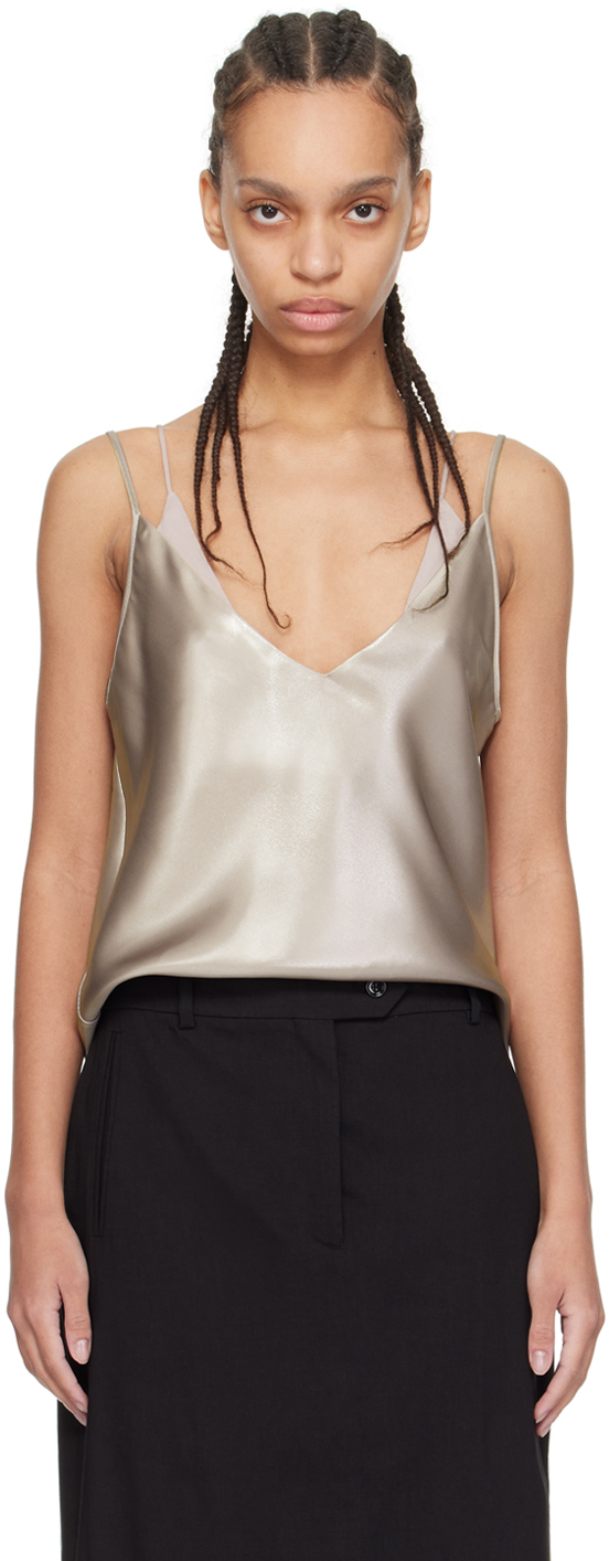 Shop Hugo Boss Taupe Layered Camisole In 298 Open Beige