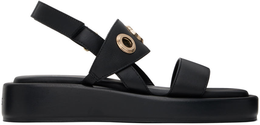 Black Leather Eyelet Sandals