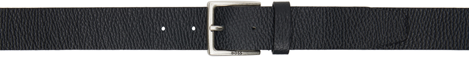 Hugo Boss Black Grained Italian-leather Logo Buckle Belt In Black 001
