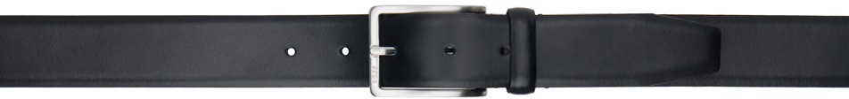 Black Italian Leather Engraved-Logo Buckle Belt