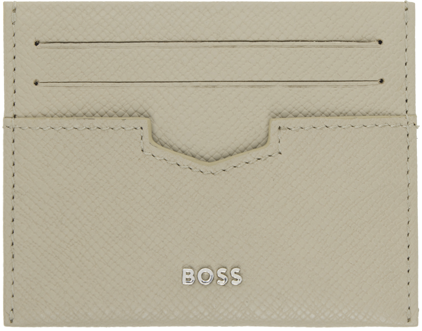 Shop Hugo Boss Beige Embossed Leather Card Holder In 255-dark Beige