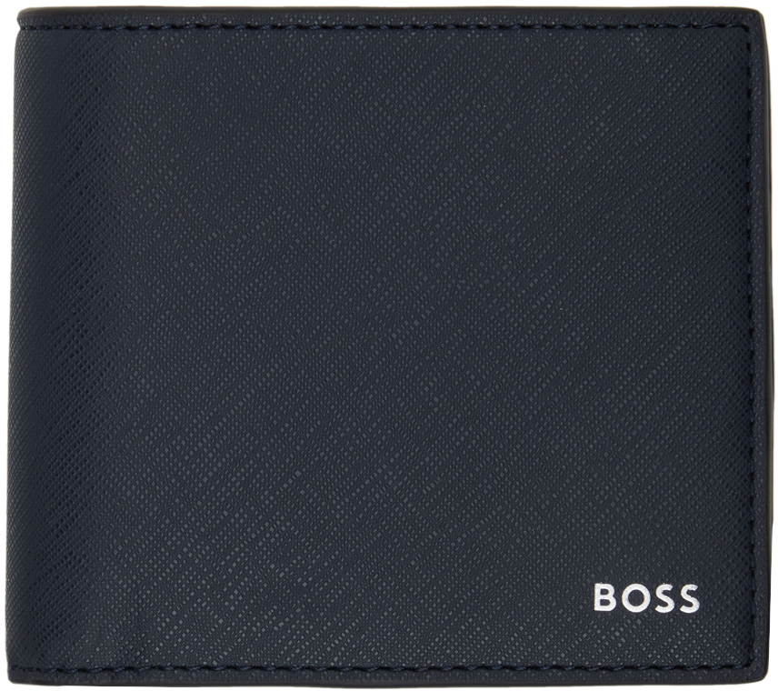 Navy Logo Plate Wallet by BOSS on Sale