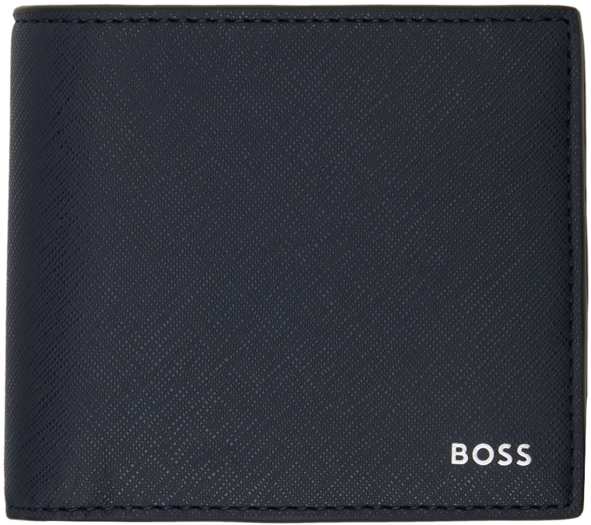 Hugo Boss Navy Logo Plate Wallet In 404-dark Blue