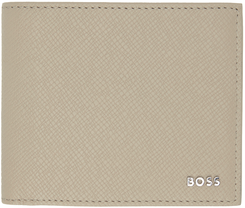 Hugo Boss Taupe Embossed Leather Logo Lettering Wallet In Gray