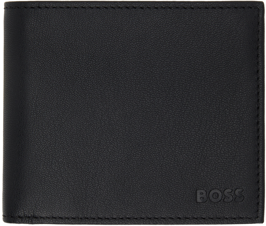 Hugo Boss Black Matte Leather Embossed Logo Wallet In 001-black