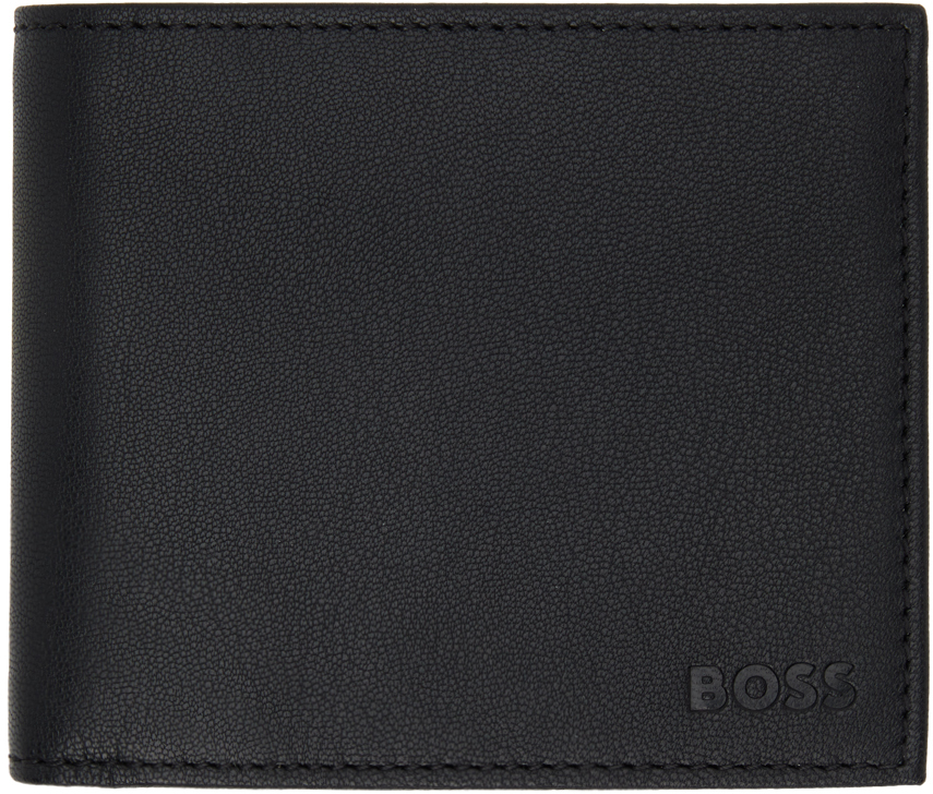 Boss Black Matte Leather Embossed Logo Wallet Ssense 3271