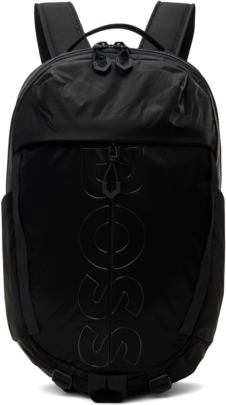 Black Multi-Pocket Outline Logo Backpack