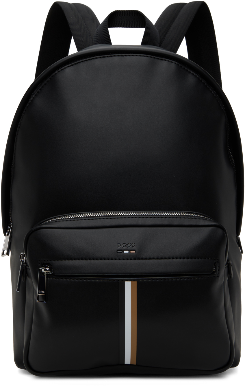 Black Faux-Leather Signature Stripe Backpack