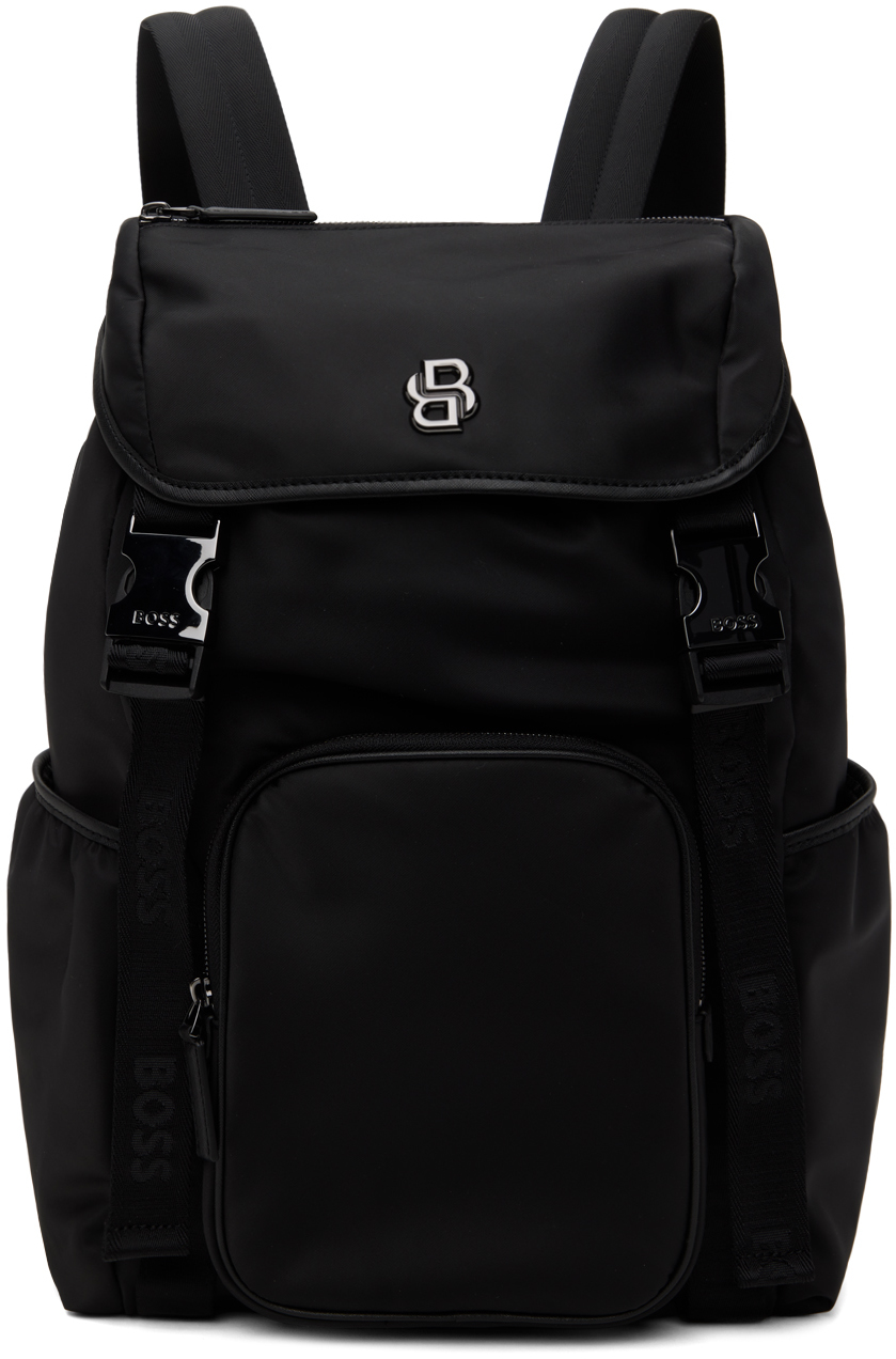 Shop Hugo Boss Black Double Monogram Backpack In 001-black