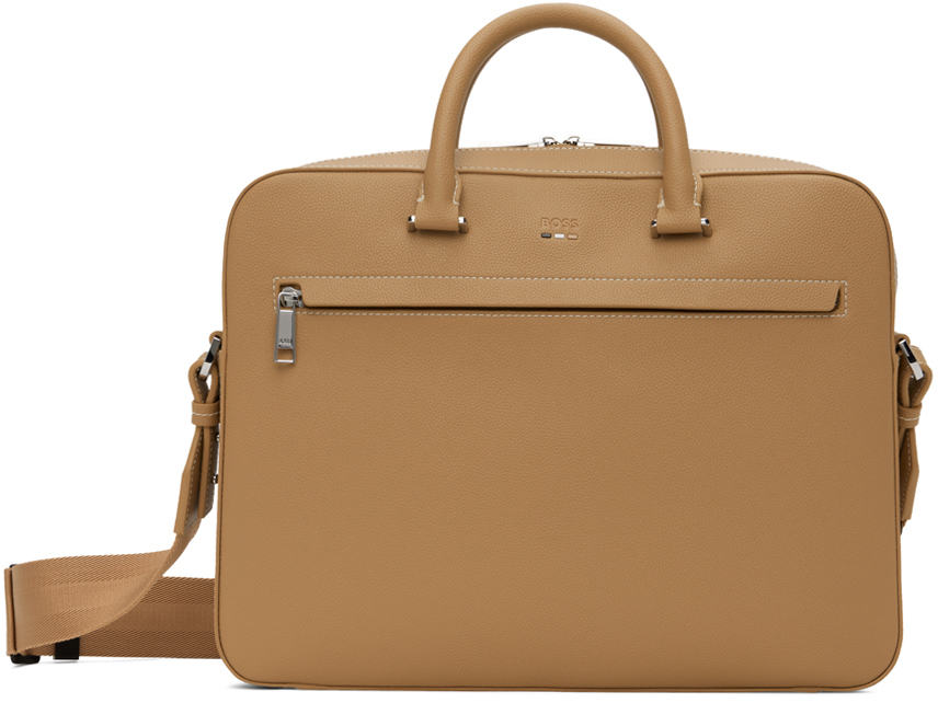 Hugo Boss Beige Ray Faux-leather Briefcase In 260-medium Beige