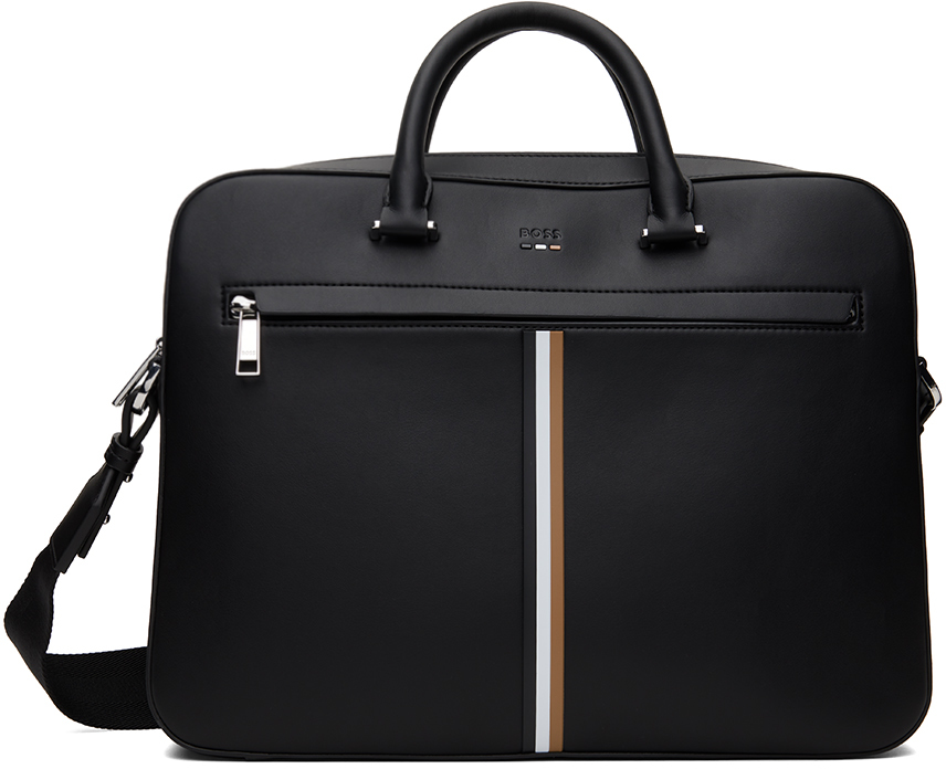 Shop Hugo Boss Black Faux-leather Signature Stripe Trim Briefcase In 001-black