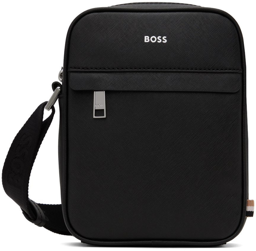 BOSS: Black Structured Reporter Bag | SSENSE Canada