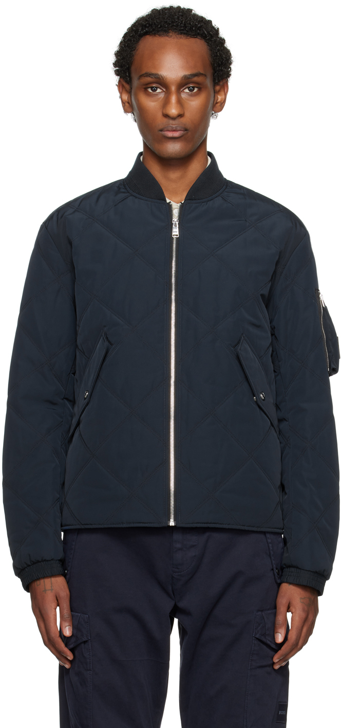 BOSS Navy Caramo Bomber Jacket