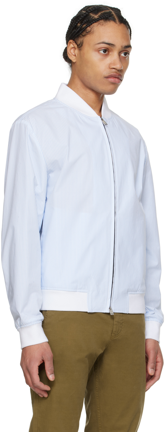 Hugo Boss White & Blue Slim-fit Bomber Jacket In 450-light/pastelblue