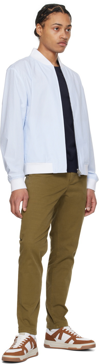 Hugo Boss White & Blue Slim-fit Bomber Jacket In 450-light/pastelblue