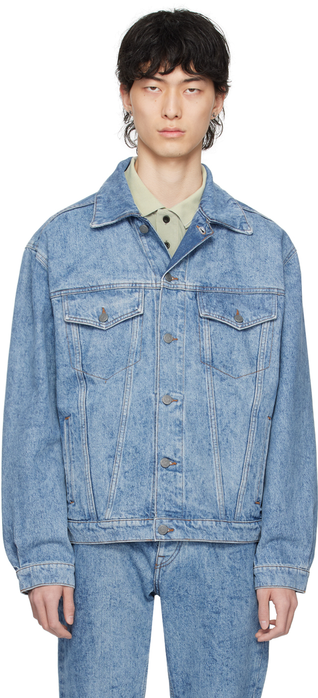 Shop Hugo Boss Blue Faded Denim Jacket In 449-turquoise/aqua