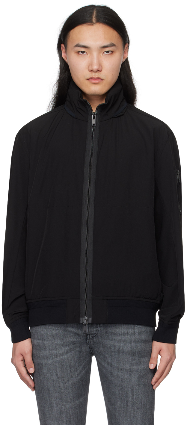 Shop Hugo Boss Black Stand Collar Jacket In 001-black