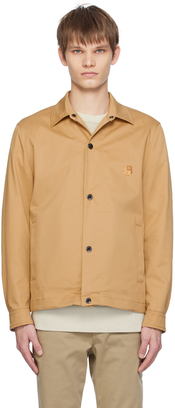 Hugo Boss Relaxed-fit Button-up Jacket With Patch Pockets In Beige