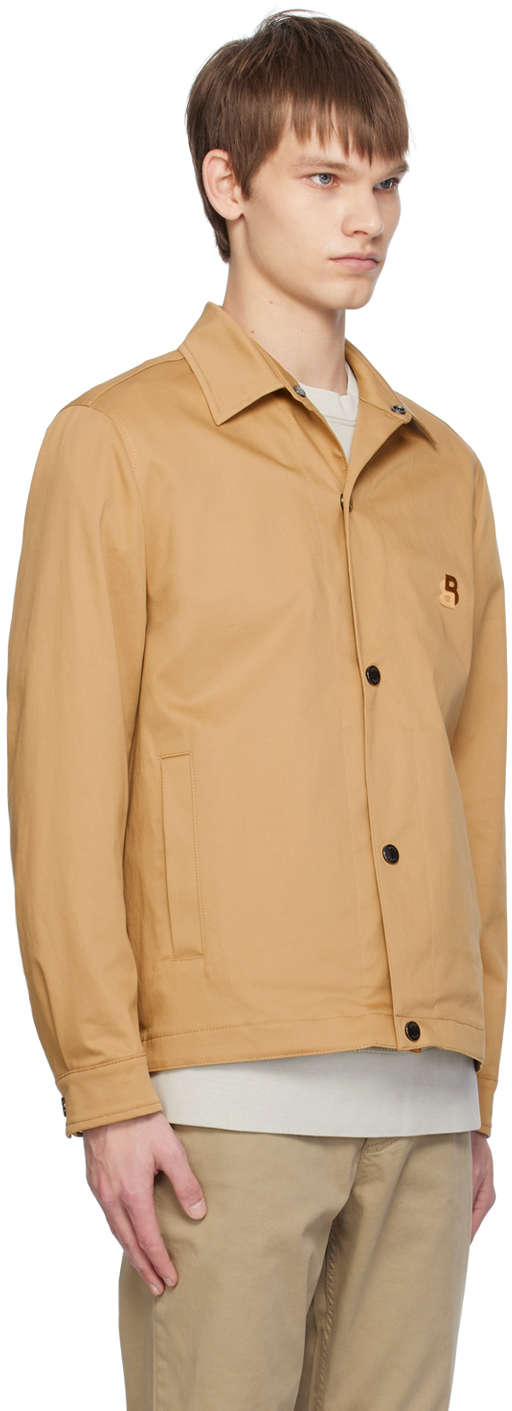 Hugo Boss Relaxed-fit Button-up Jacket With Patch Pockets In 260-medium Beige