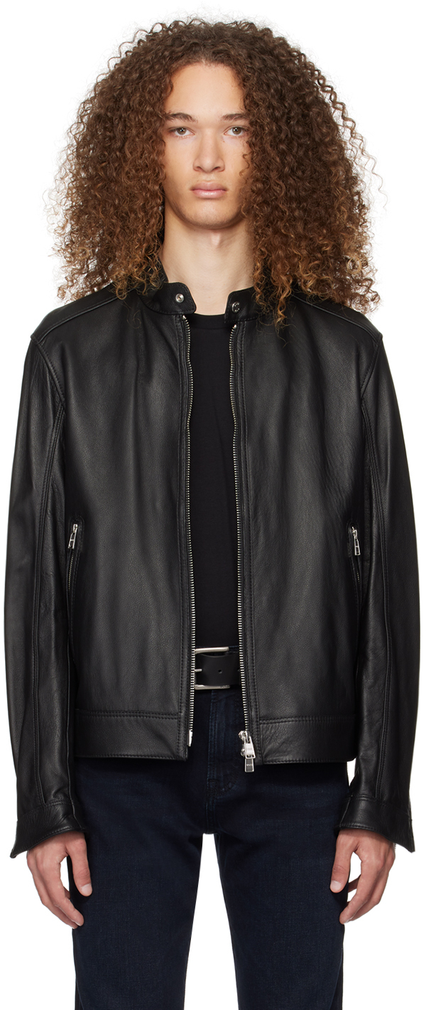 Hugo Boss Black Zip Leather Jacket In Black 001