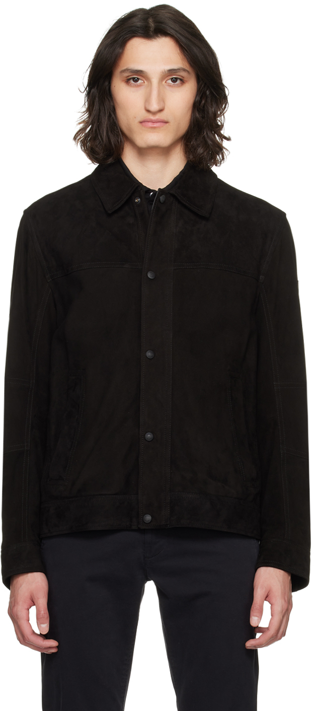 Hugo Boss Black Regular-fit Leather Jacket In 001-black
