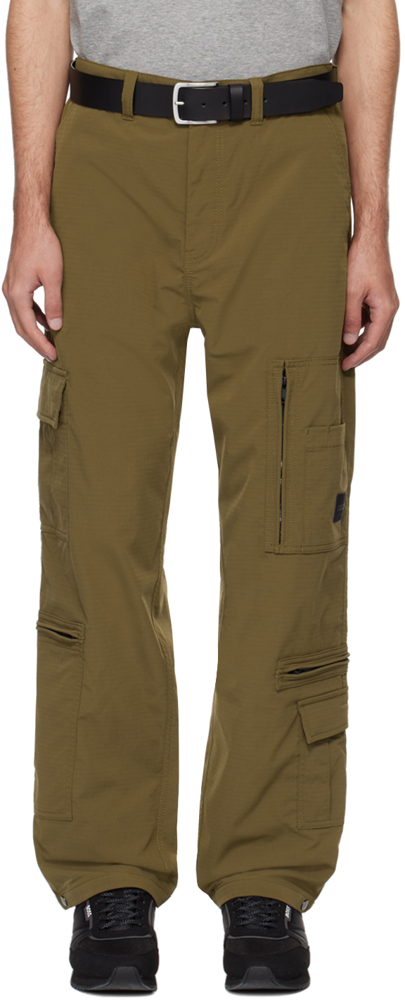 Hugo Boss Khaki Pocket Cargo Pants In Open Green 368
