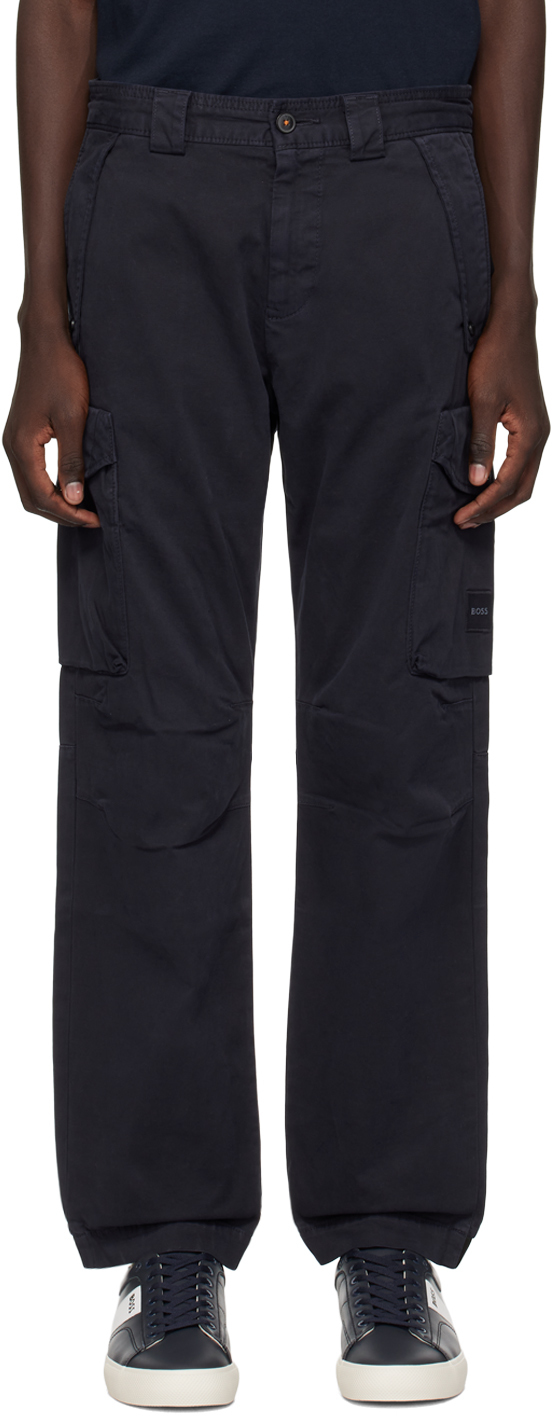 Hugo Boss Navy Patch Cargo Trousers In Dark Blue 404