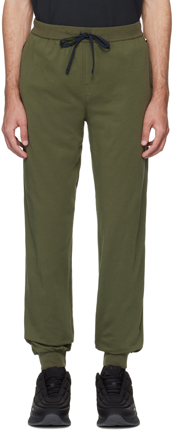 Hugo Boss Khaki Embroidered Sweatpants In Dark Green 307