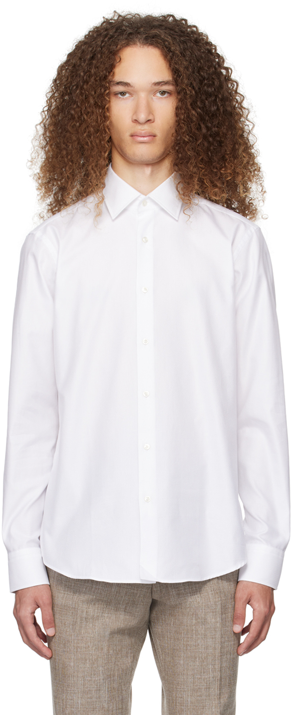 Hugo Boss White Spread Collar Shirt In White 100