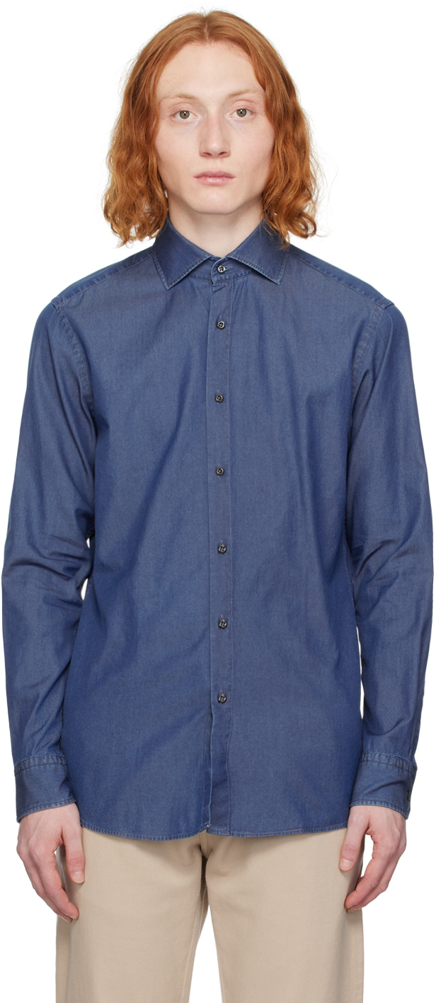 Blue Slim-Fit Denim Shirt
