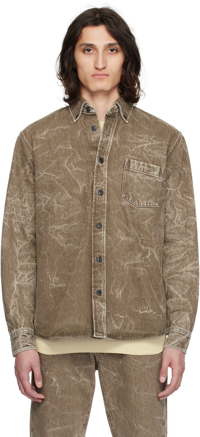 Hugo Boss Khaki Button Denim Shirt In 227-rust/copper