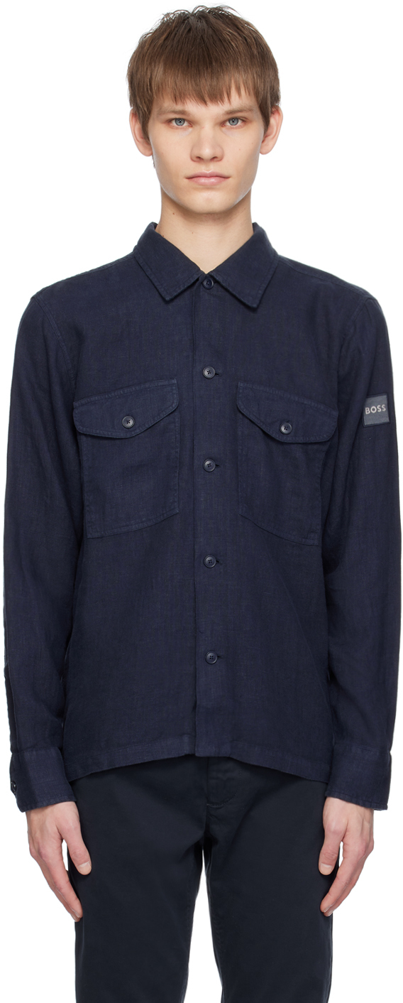 Navy Spread Collar Shirt