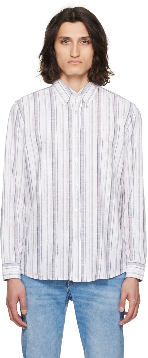 Hugo Boss White Striped Shirt In 101-natural