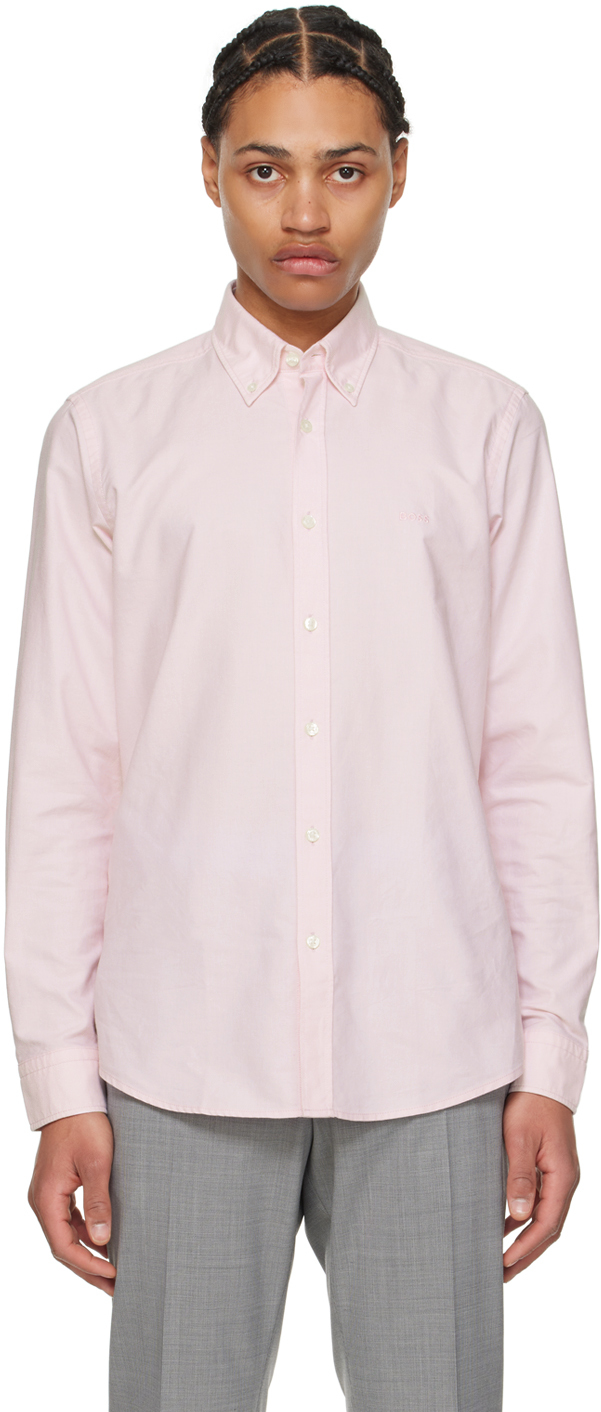 Hugo Boss Pink Embroidered Shirt In 682-light/pastelpink