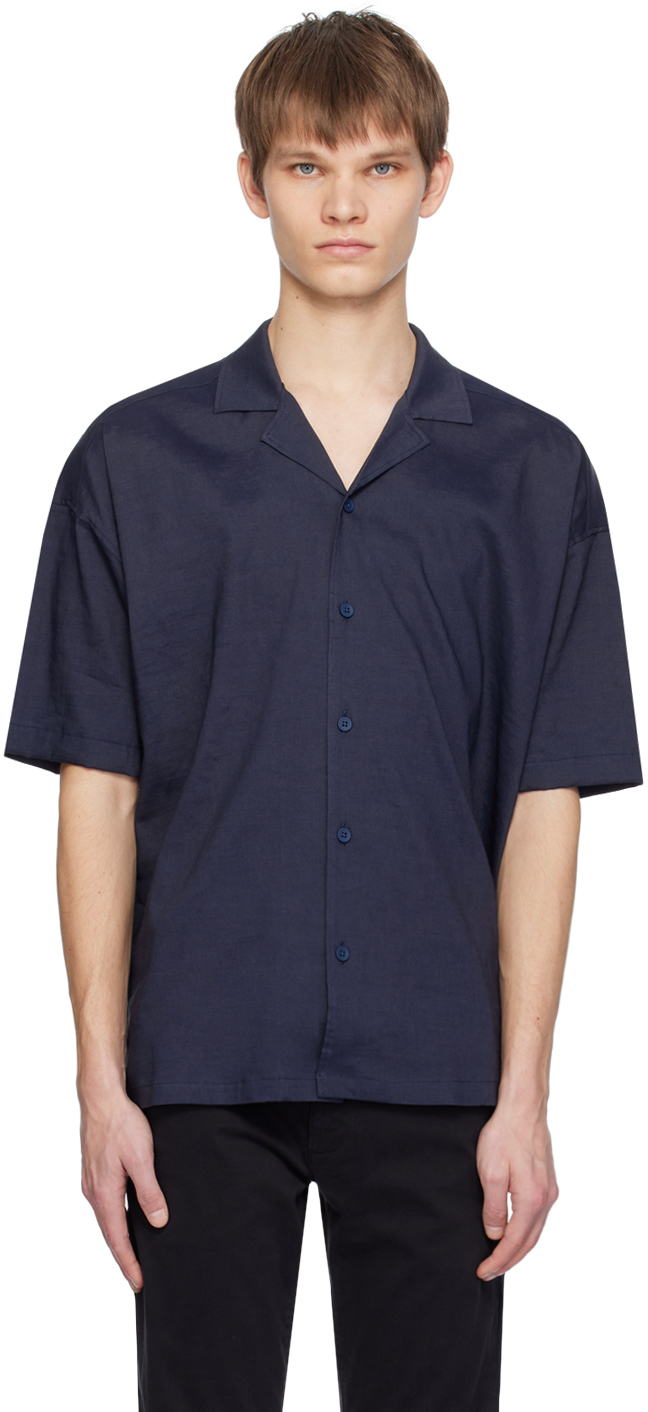 Shop Hugo Boss Navy Relaxed-fit Shirt In 404-dark Blue