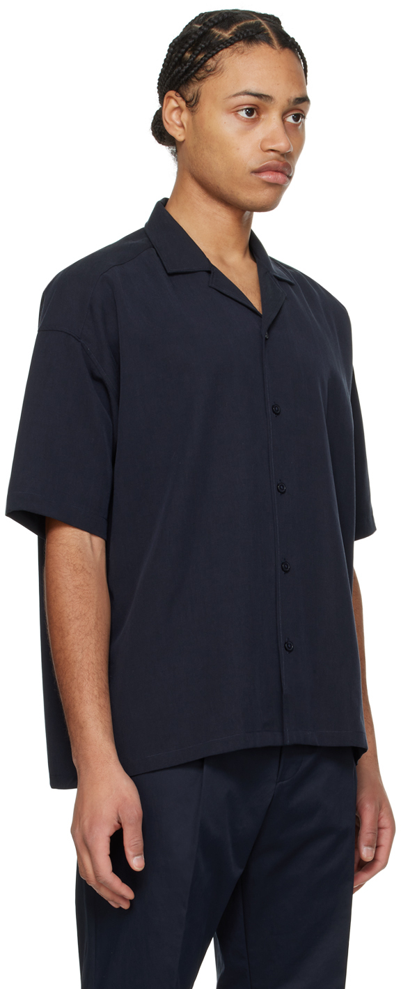 Hugo Boss Navy Open Spread Collar Shirt In 404-dark Blue