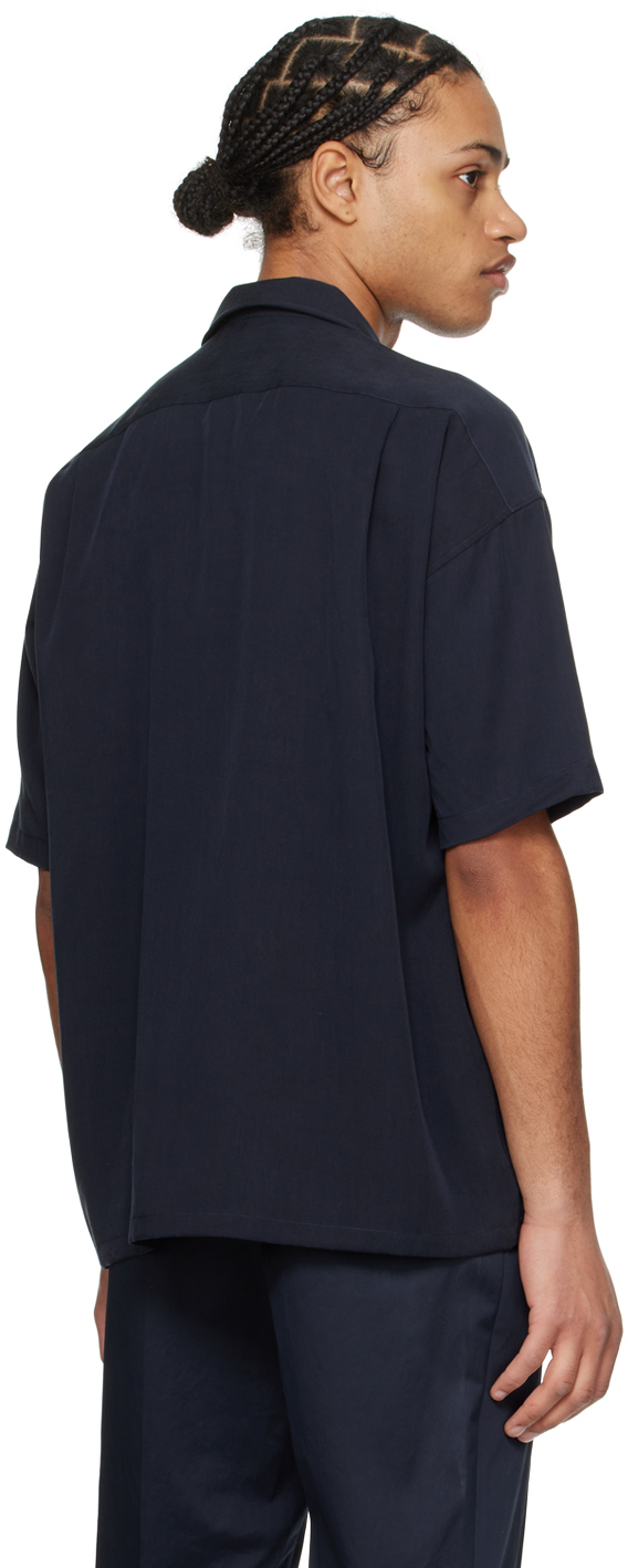 Hugo Boss Navy Open Spread Collar Shirt In 404-dark Blue