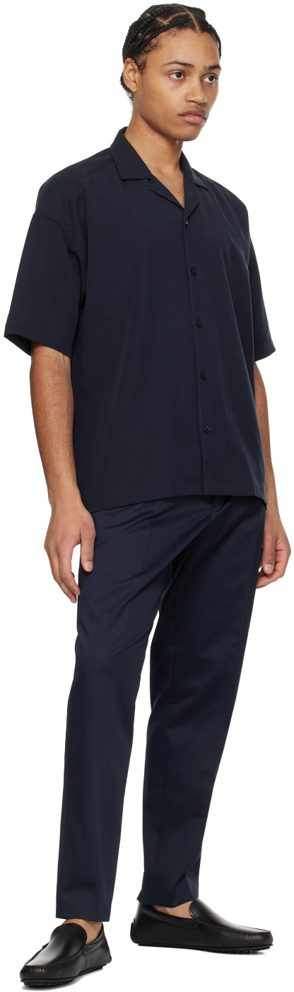 Hugo Boss Navy Open Spread Collar Shirt In 404-dark Blue