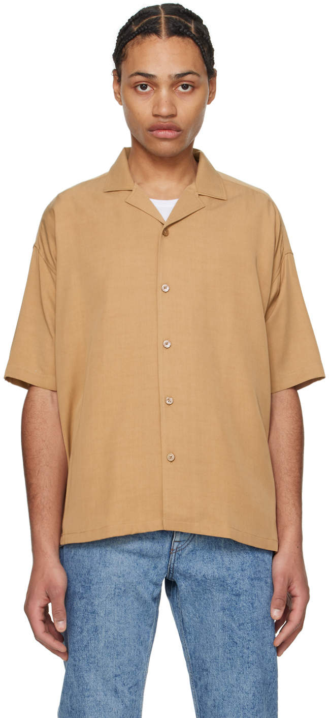 Shop Hugo Boss Tan Open Spread Collar Shirt In 260-medium Beige