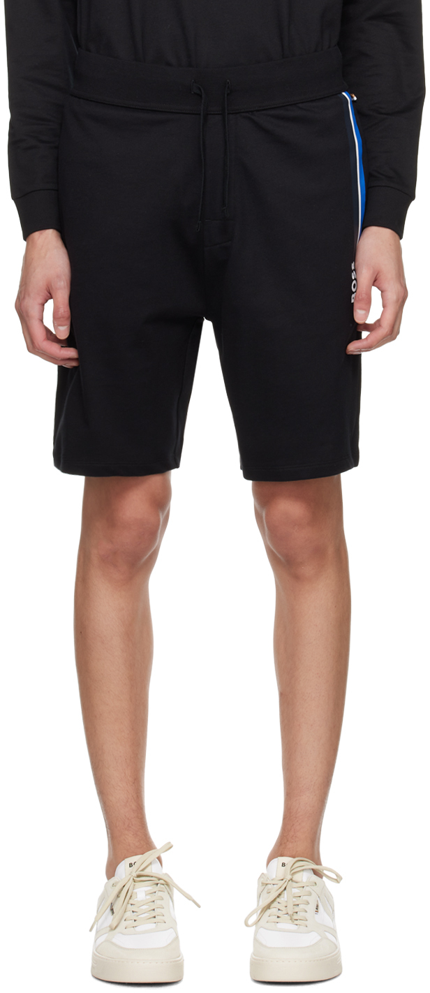Hugo Boss Black Striped Shorts In 001-black